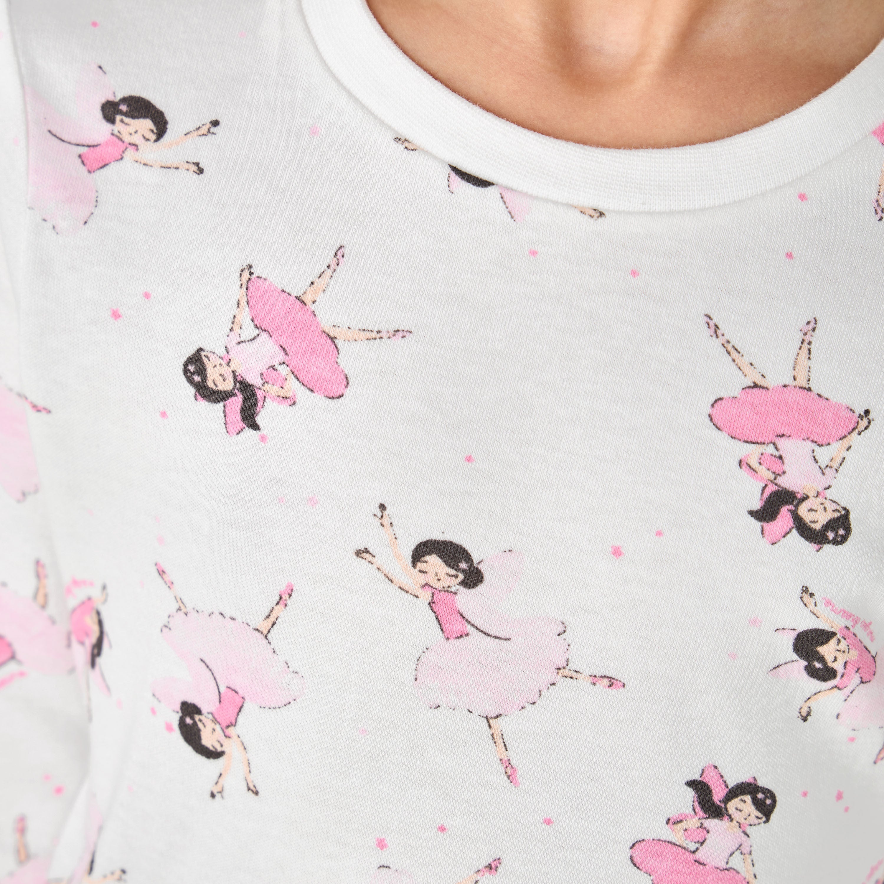Juniors Cotton Crew Neck Long Sleeve Pyjama Set with Ballerina Print