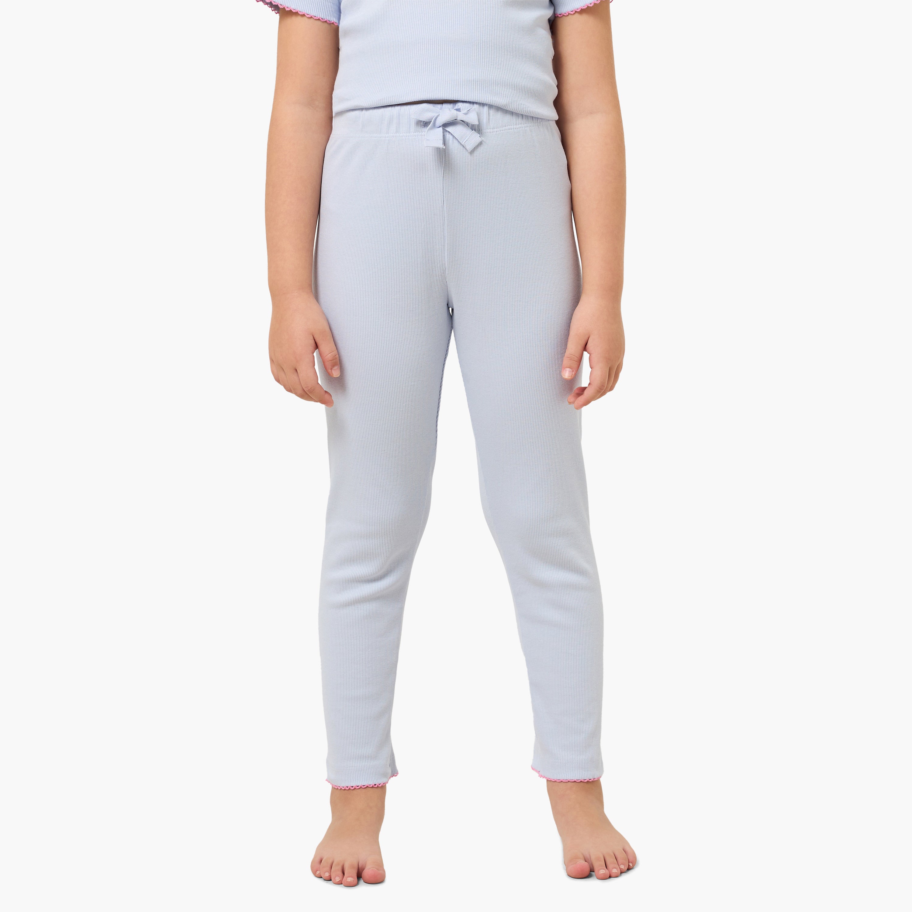 Juniors Cotton Round Neck Short Sleeves Pyjama Set with Bow Embroidery