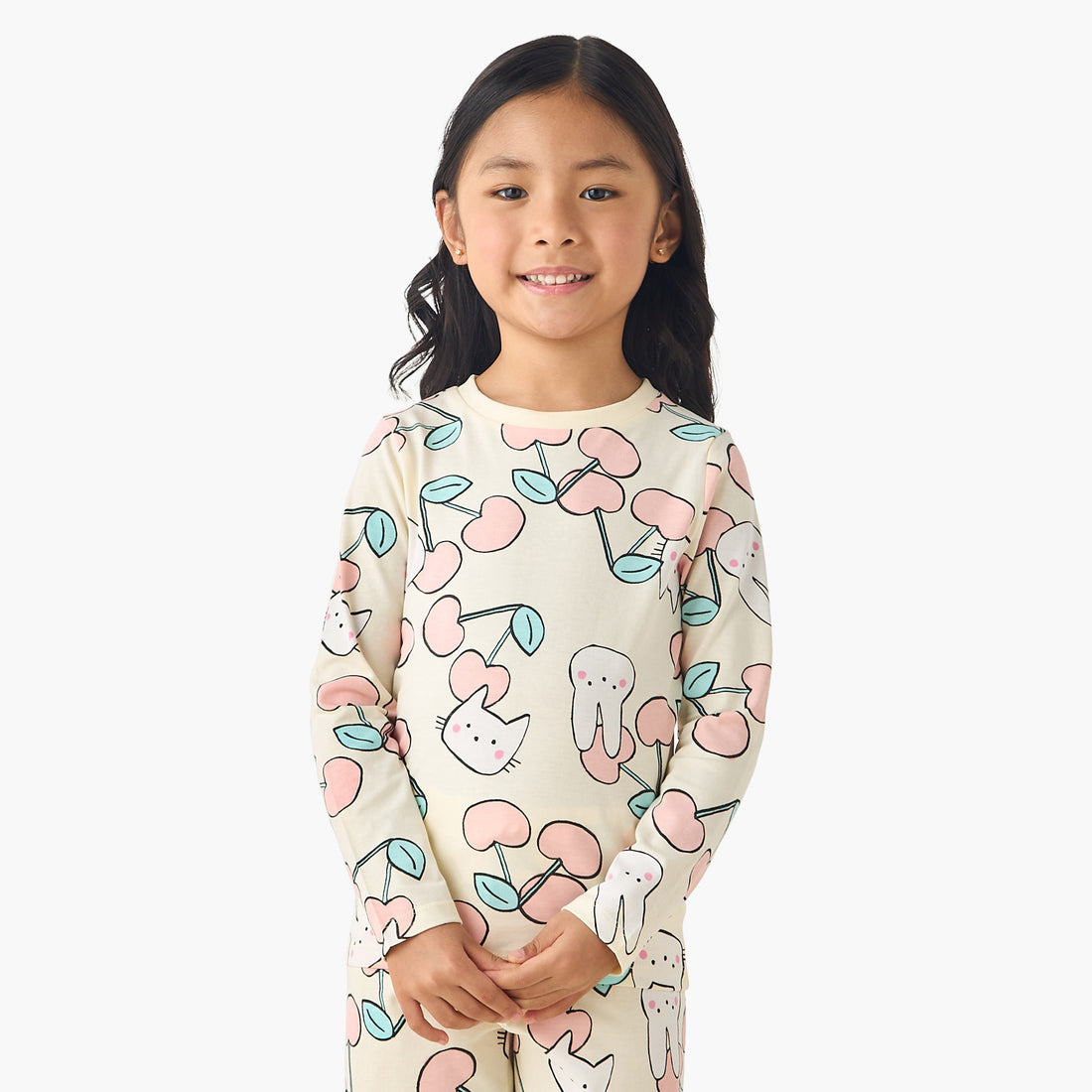 Juniors Cotton Crew Neck Long Sleeves Pyjama Set with Print