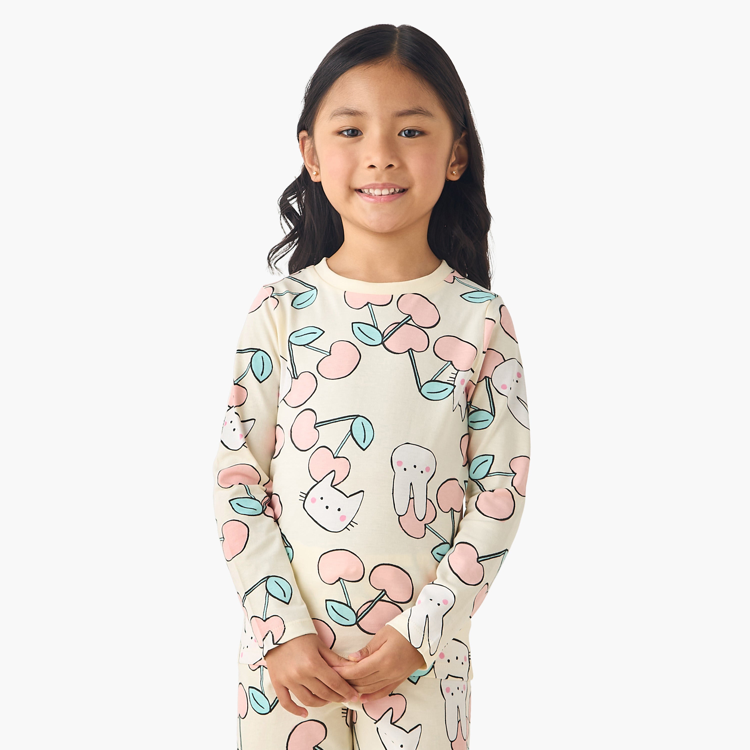 Juniors Cotton Crew Neck Long Sleeves Pyjama Set with Print