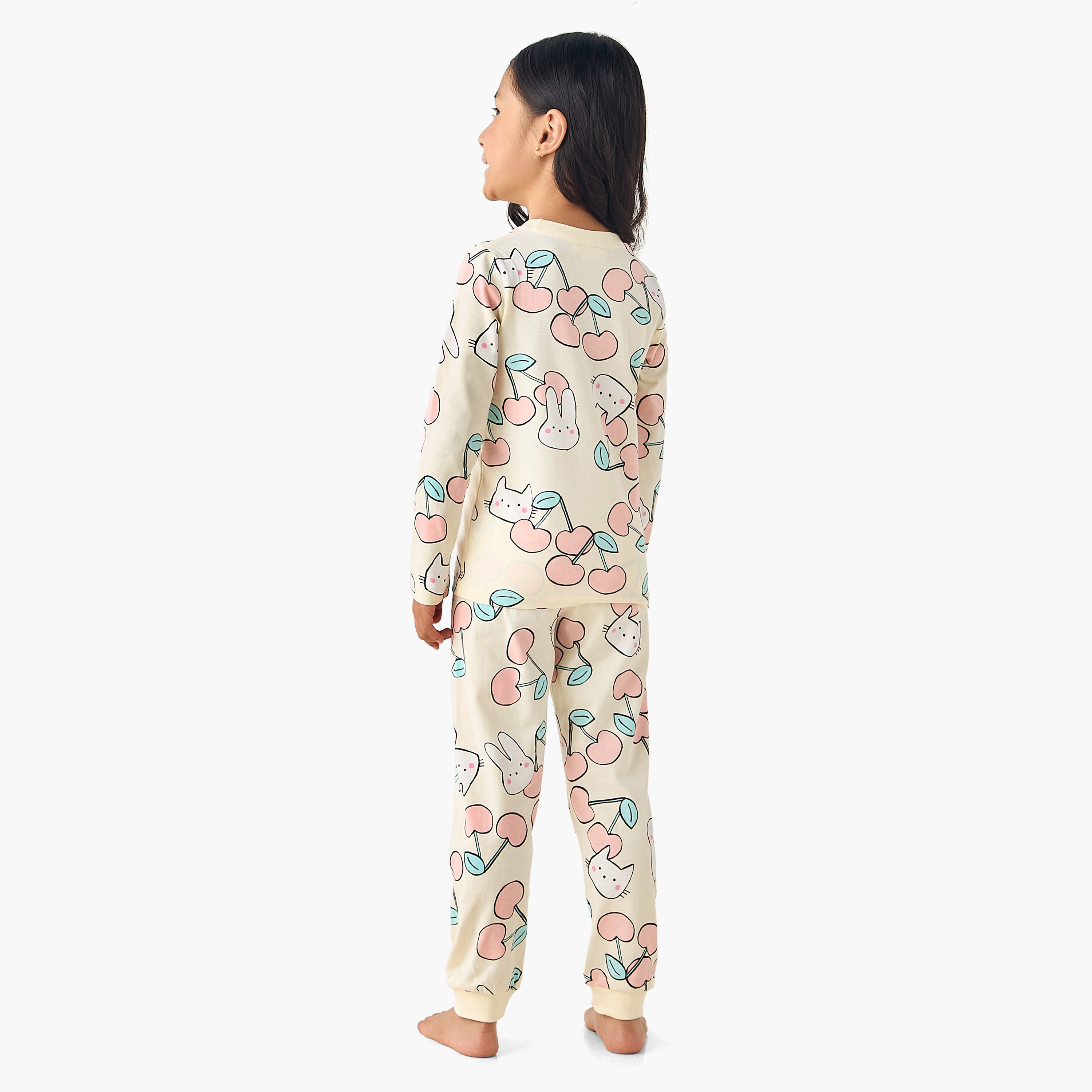 Juniors Cotton Crew Neck Long Sleeves Pyjama Set with Print