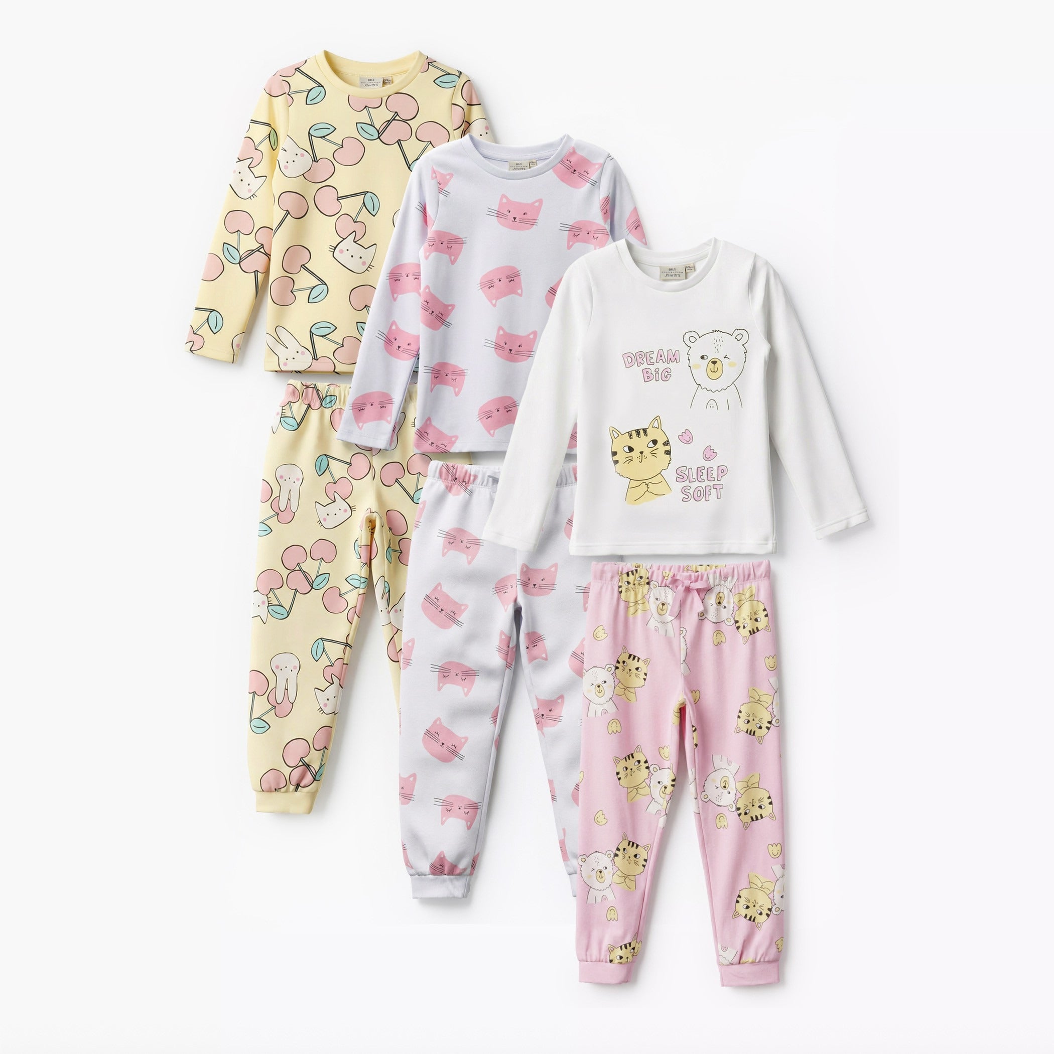 Pack of 3 Juniors Cotton Long Sleeves Pyjama Set with Graphic Print
