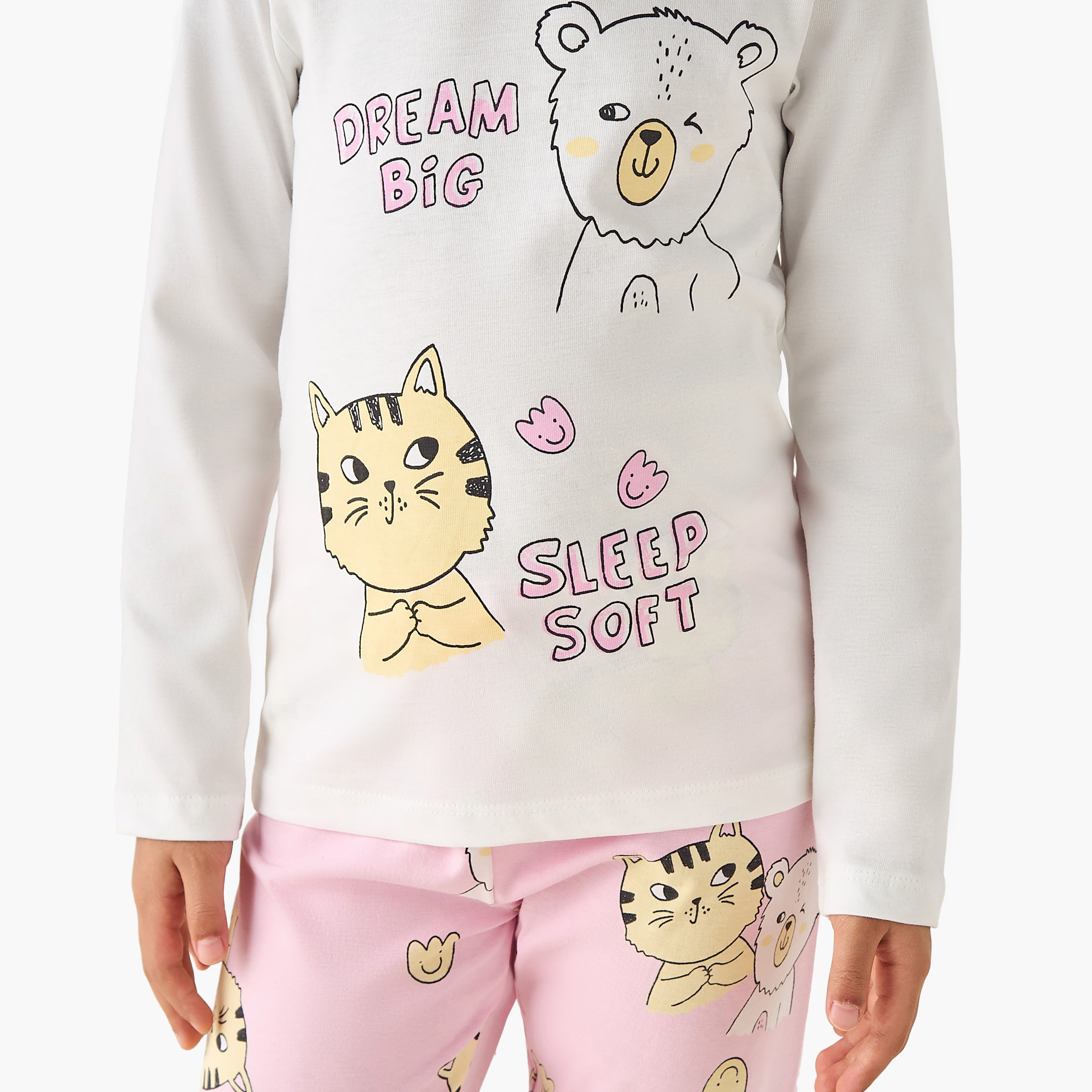 Pack of 3 Juniors Cotton Long Sleeves Pyjama Set with Graphic Print