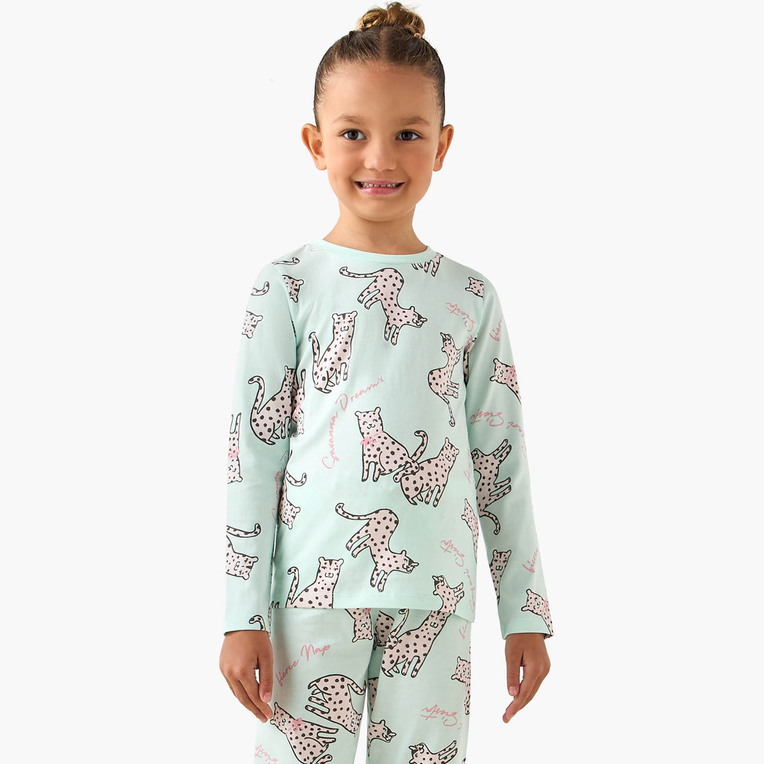 Juniors Cotton Crew Neck Long Sleeves Pyjama Set with Print