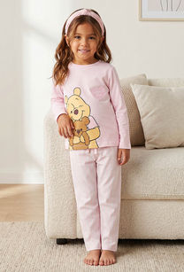Disney Cotton Crew Neck Long Sleeves Pyjama Set with Winnie The Pooh Print-undefined-image-1