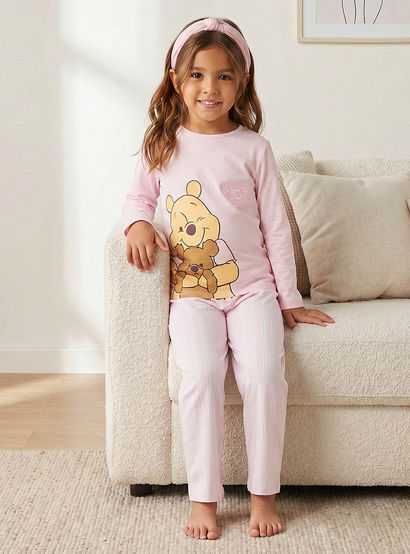 Disney Cotton Crew Neck Long Sleeves Pyjama Set with Winnie The Pooh Print-girls-clothing-nightwear-image-7
