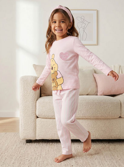 Disney Cotton Crew Neck Long Sleeves Pyjama Set with Winnie The Pooh Print-girls-clothing-nightwear-image-8