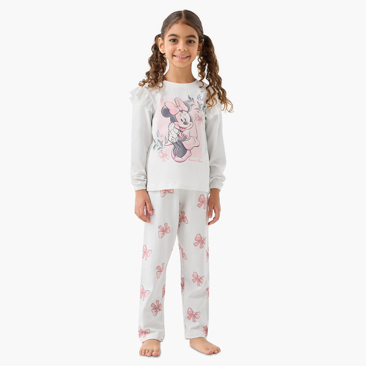 Disney Cotton Round Neck Long Sleeves Pyjama Set with Eye Mask and Minnie Mouse Print