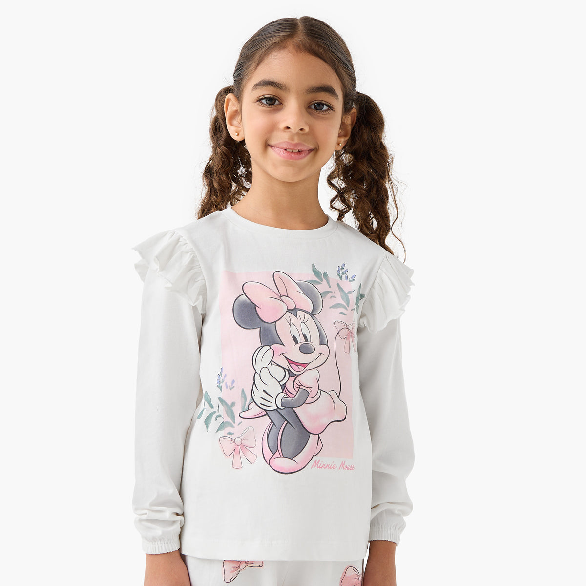 Disney Cotton Round Neck Long Sleeves Pyjama Set with Eye Mask and Minnie Mouse Print