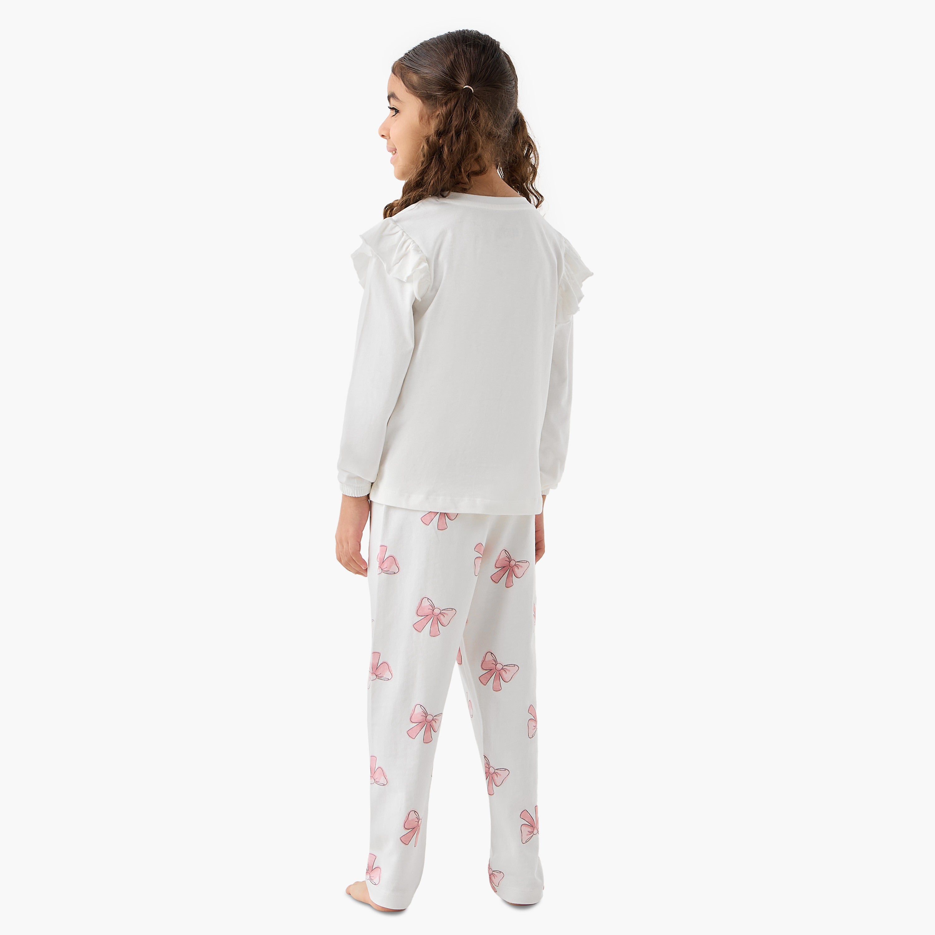Disney Cotton Round Neck Long Sleeves Pyjama Set with Eye Mask and Minnie Mouse Print