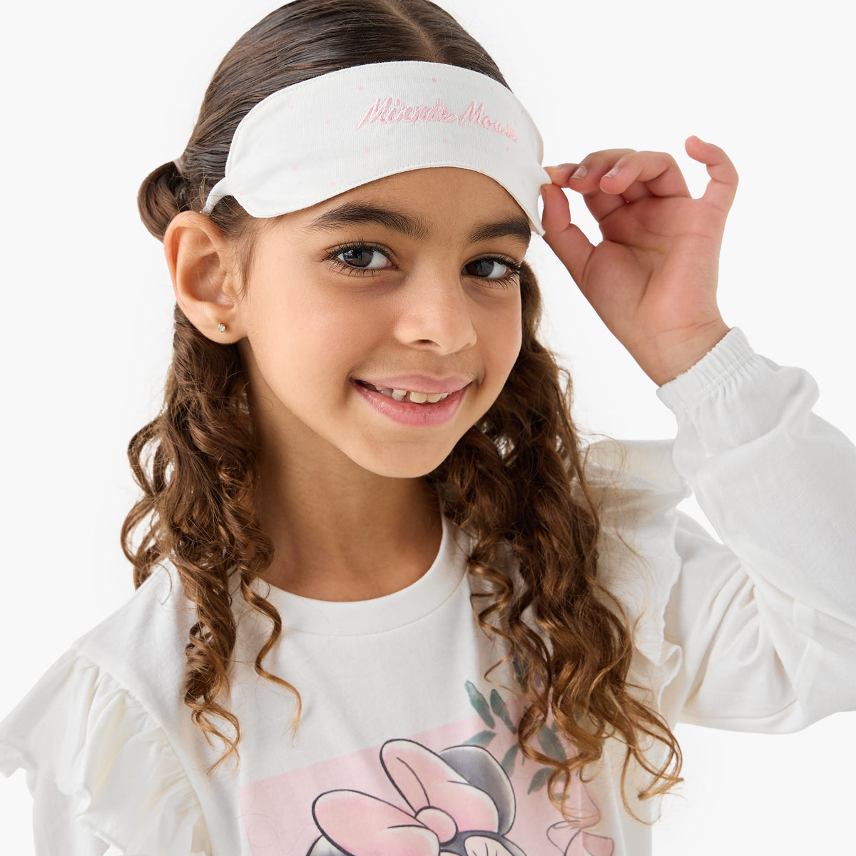 Disney Cotton Round Neck Long Sleeves Pyjama Set with Eye Mask and Minnie Mouse Print