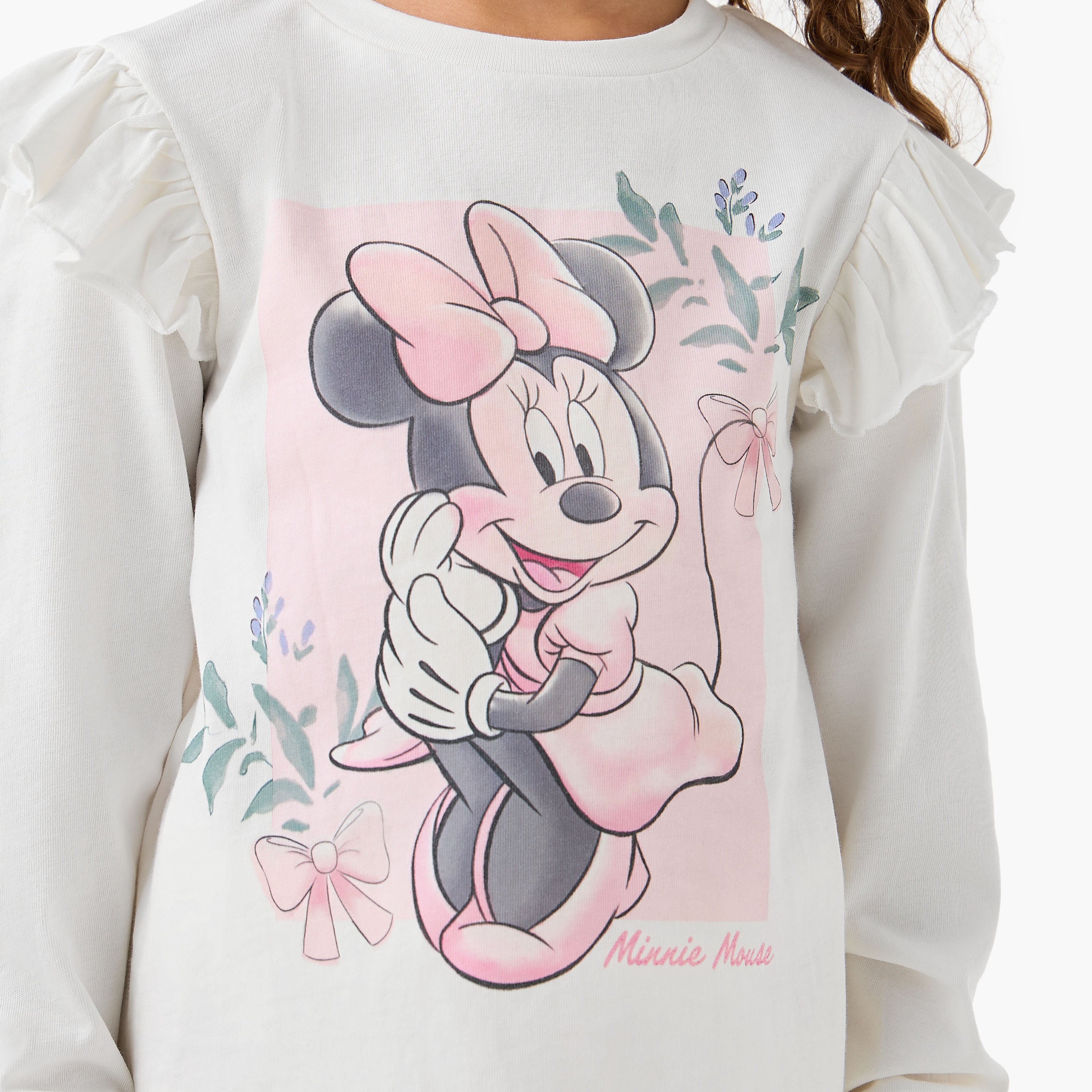 Disney Cotton Round Neck Long Sleeves Pyjama Set with Eye Mask and Minnie Mouse Print