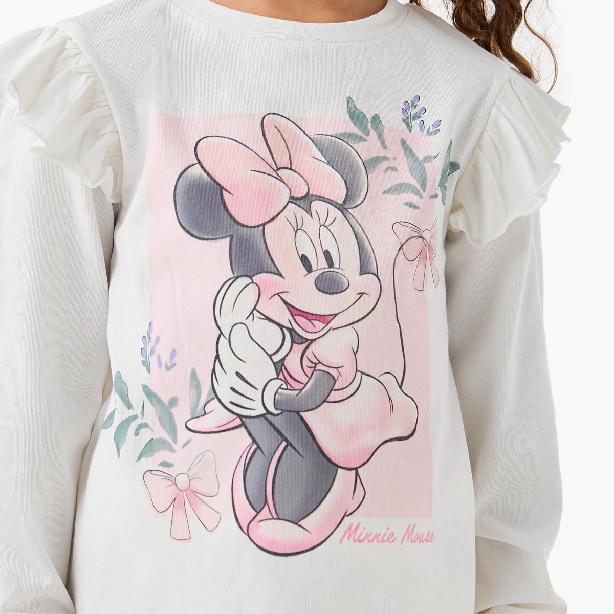 Disney Cotton Round Neck Long Sleeves Pyjama Set with Eye Mask and Minnie Mouse Print