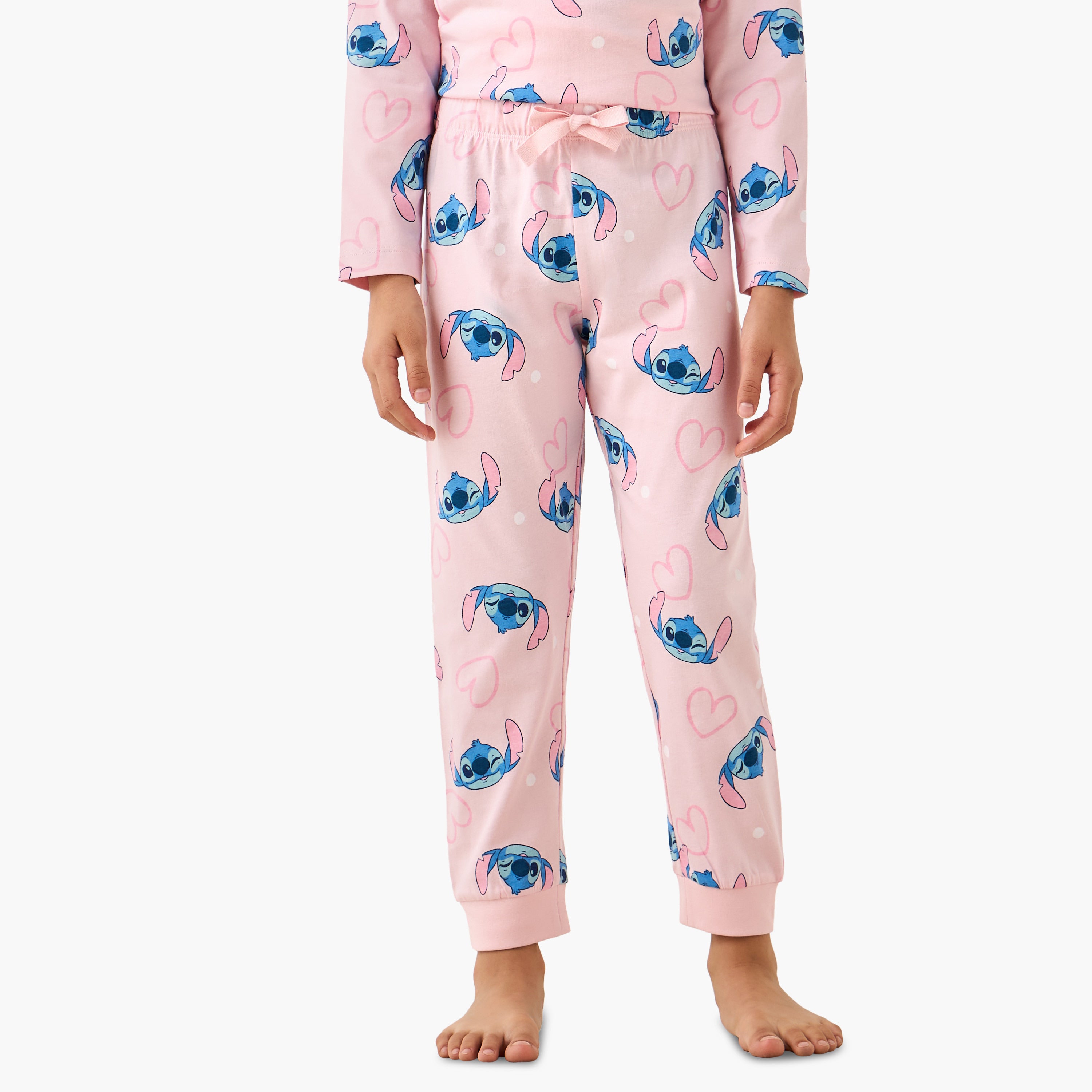 Pack of 2 Disney Cotton Round Neck Long Sleeves Pyjama Set with Stitch Print