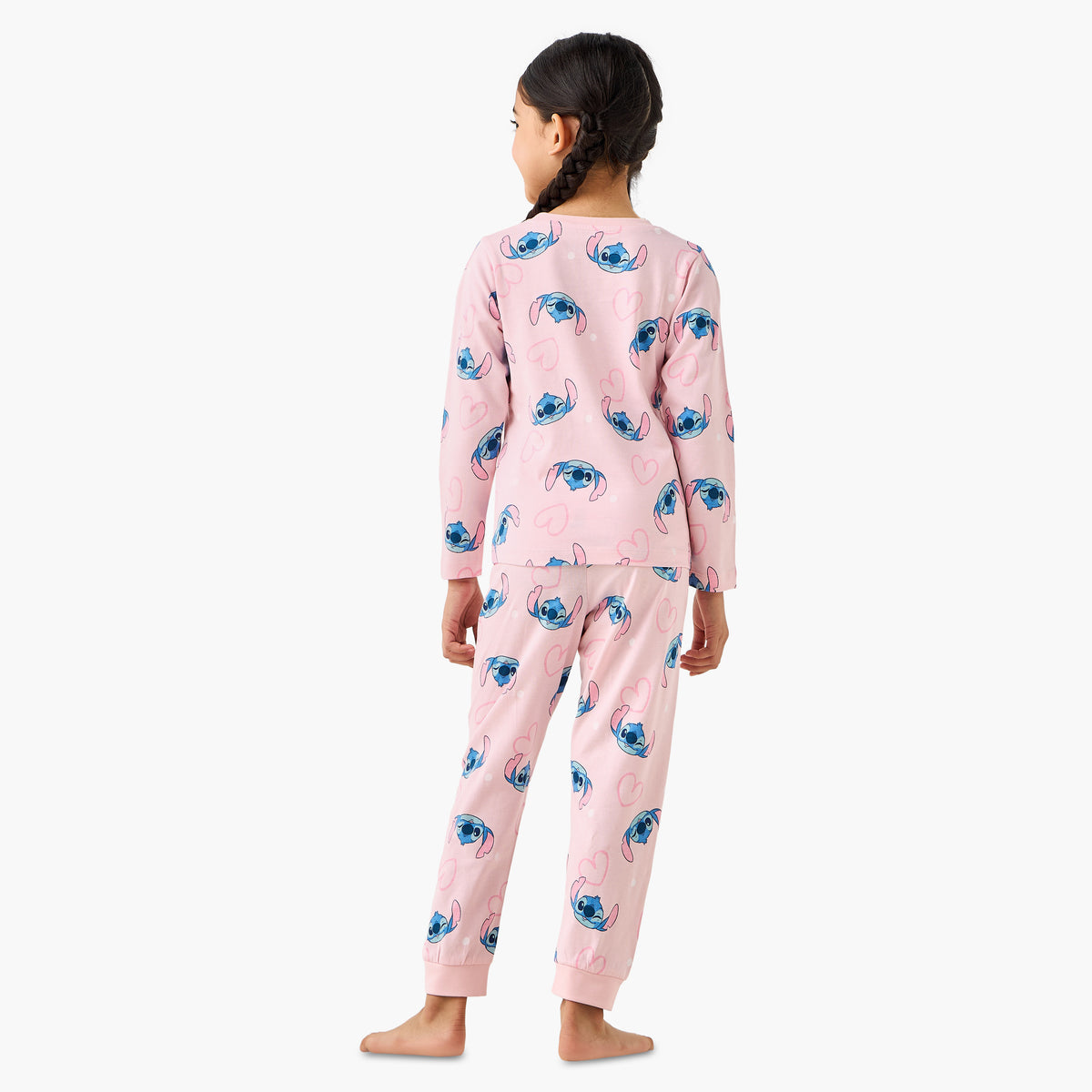 Pack of 2 Disney Cotton Round Neck Long Sleeves Pyjama Set with Stitch Print