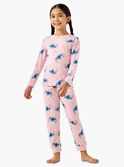 Pack of 2 Disney Cotton Round Neck Long Sleeves Pyjama Set with Stitch Print-girls-clothing-nightwear-image-8