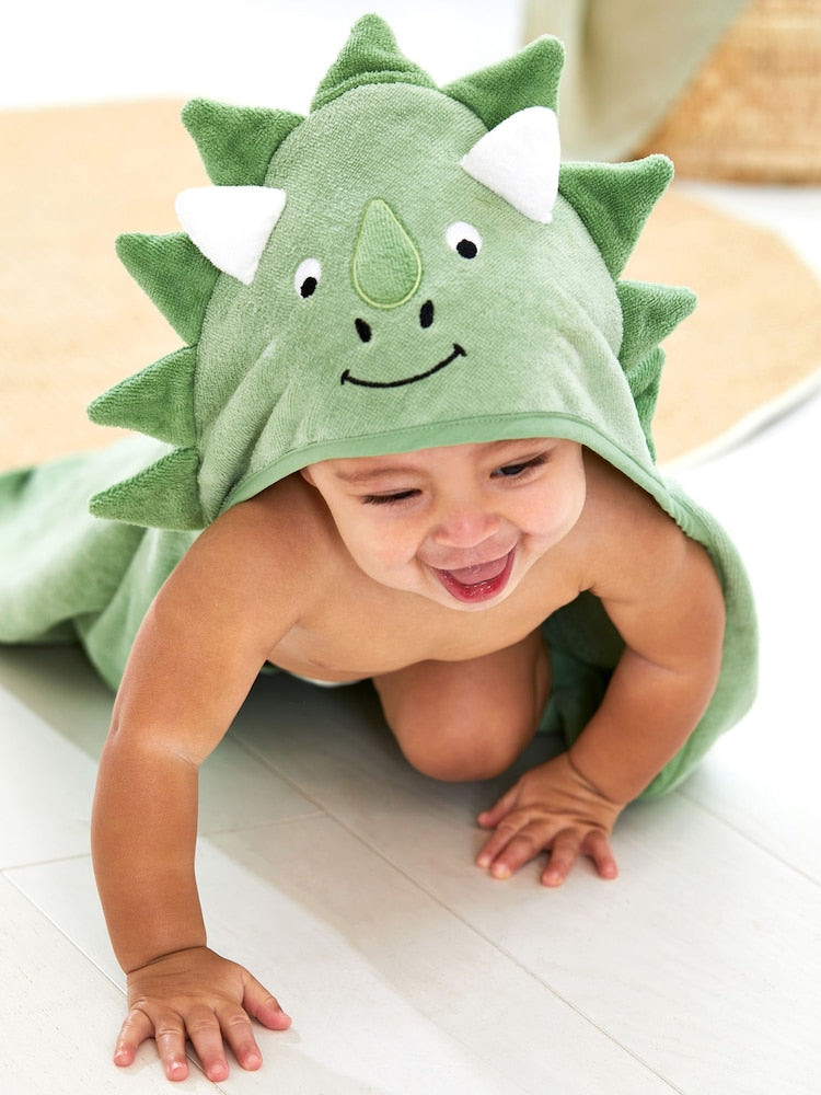 JoJo Maman Bébé Green Dino Character Hooded Towel - Size One