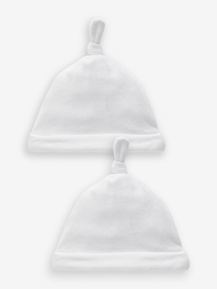 White Velour Baby Tie Top Hats 2 Pack (0-12mths) - Up To 3 Months (50 - 62cm)