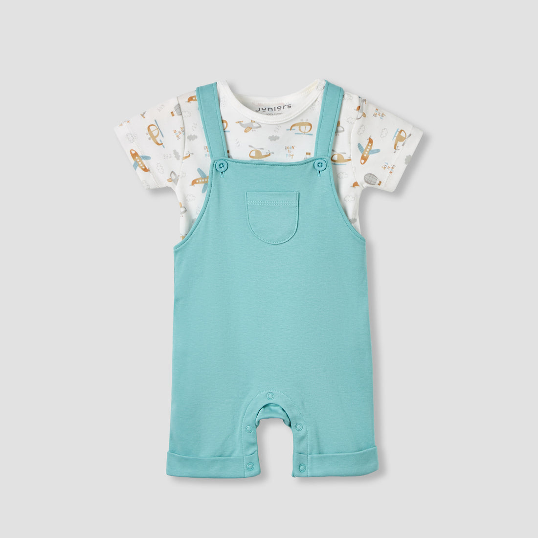 Juniors Crew Neck Short Sleeves Dungaree with Pocket