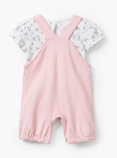 Juniors Round Neck Short Sleeves Top and Dungaree Set with Bunny Print-baby-girls-clothing-setsandcoords-image-2