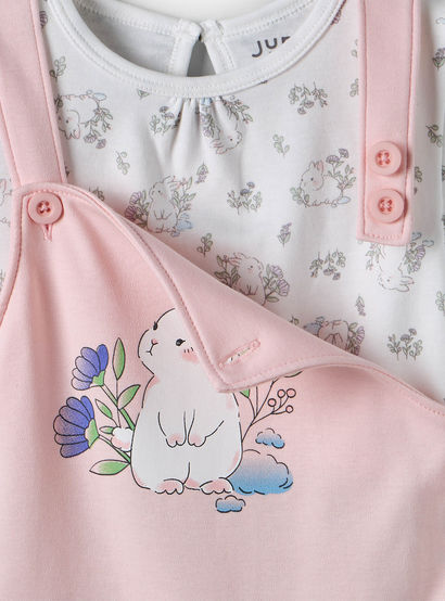 Juniors Round Neck Short Sleeves Top and Dungaree Set with Bunny Print-baby-girls-clothing-setsandcoords-image-6