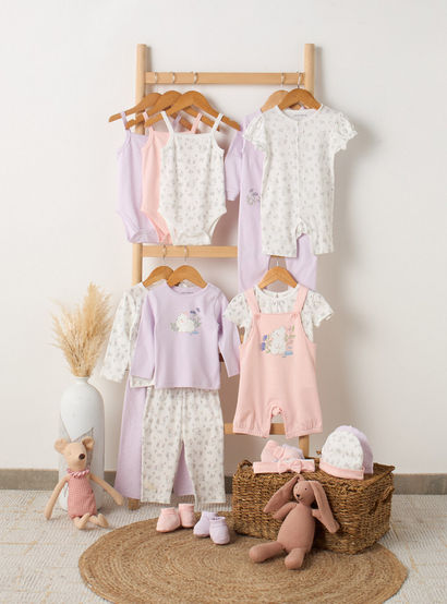 Juniors Round Neck Short Sleeves Top and Dungaree Set with Bunny Print-baby-girls-clothing-setsandcoords-image-8