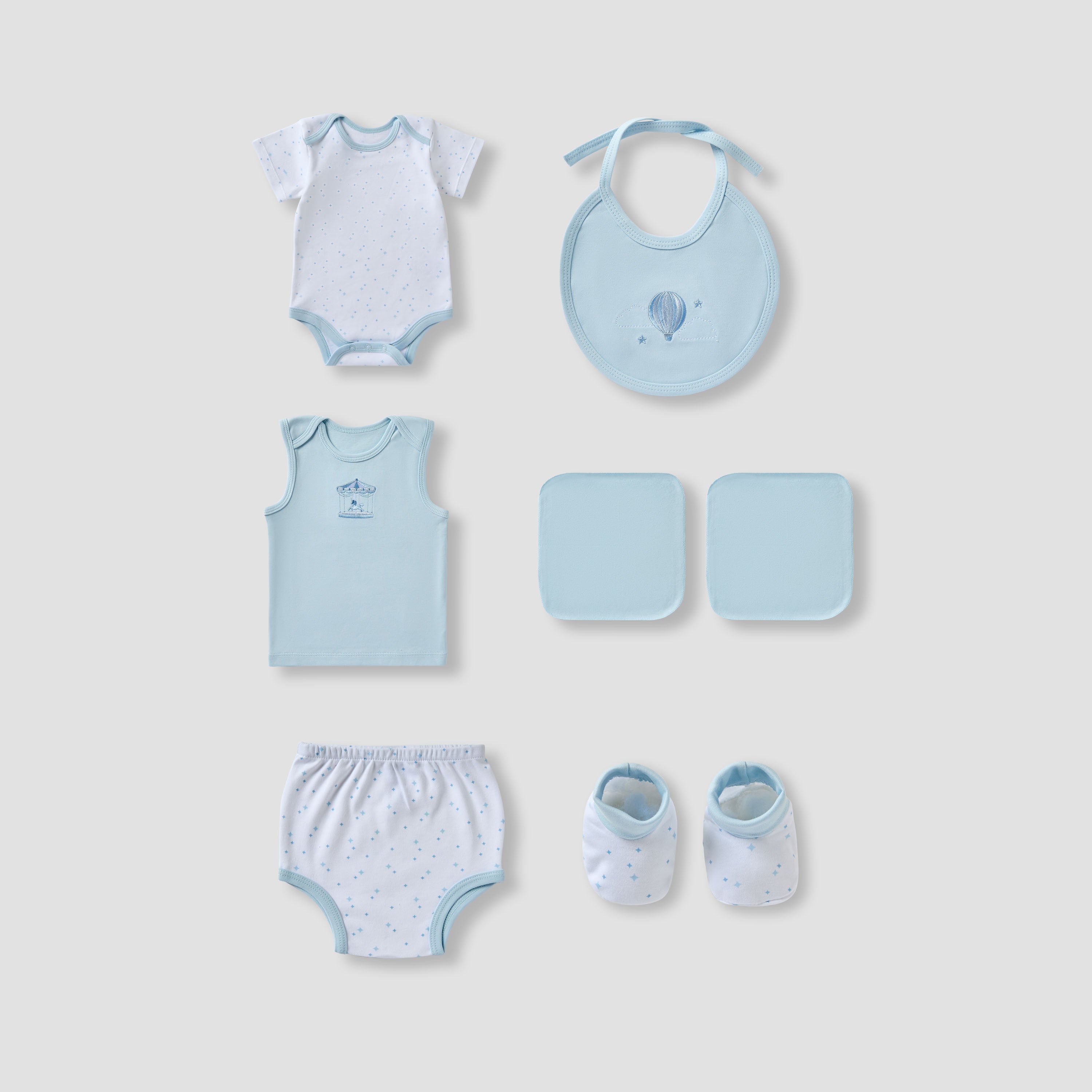 Juniors 6-Piece Boys Gift Set - Cotton - Bodysuit, Booties, Bib, Wash Cloth, Briefs - Star Print