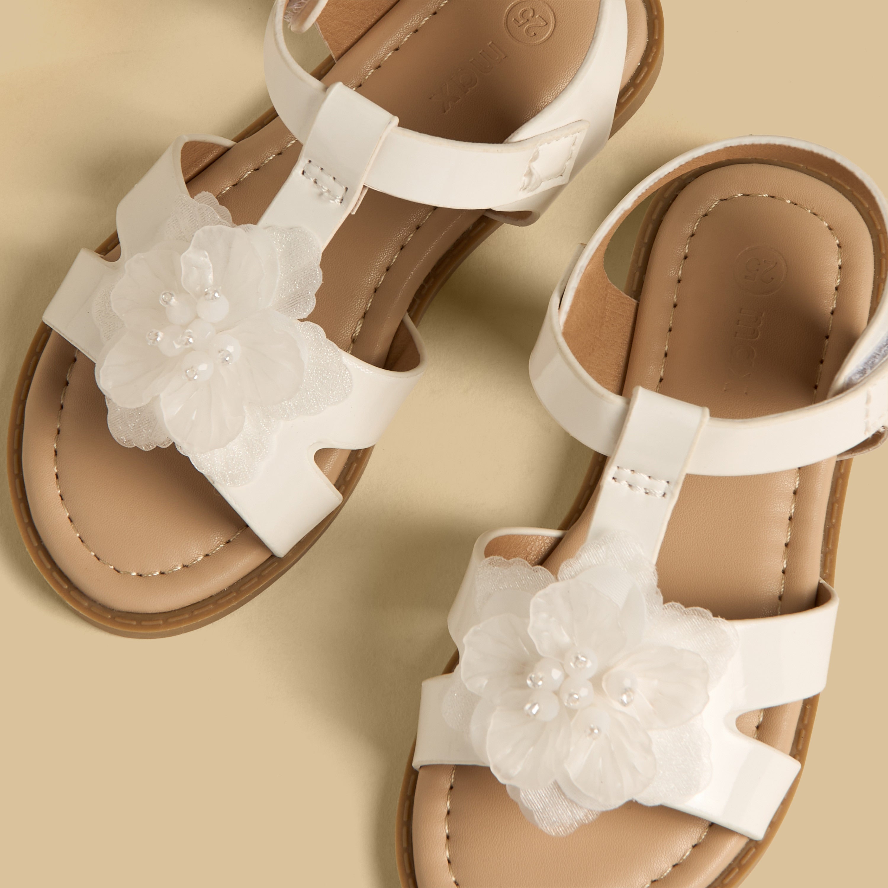Floral Accent Sandals with Hook and Loop Closure