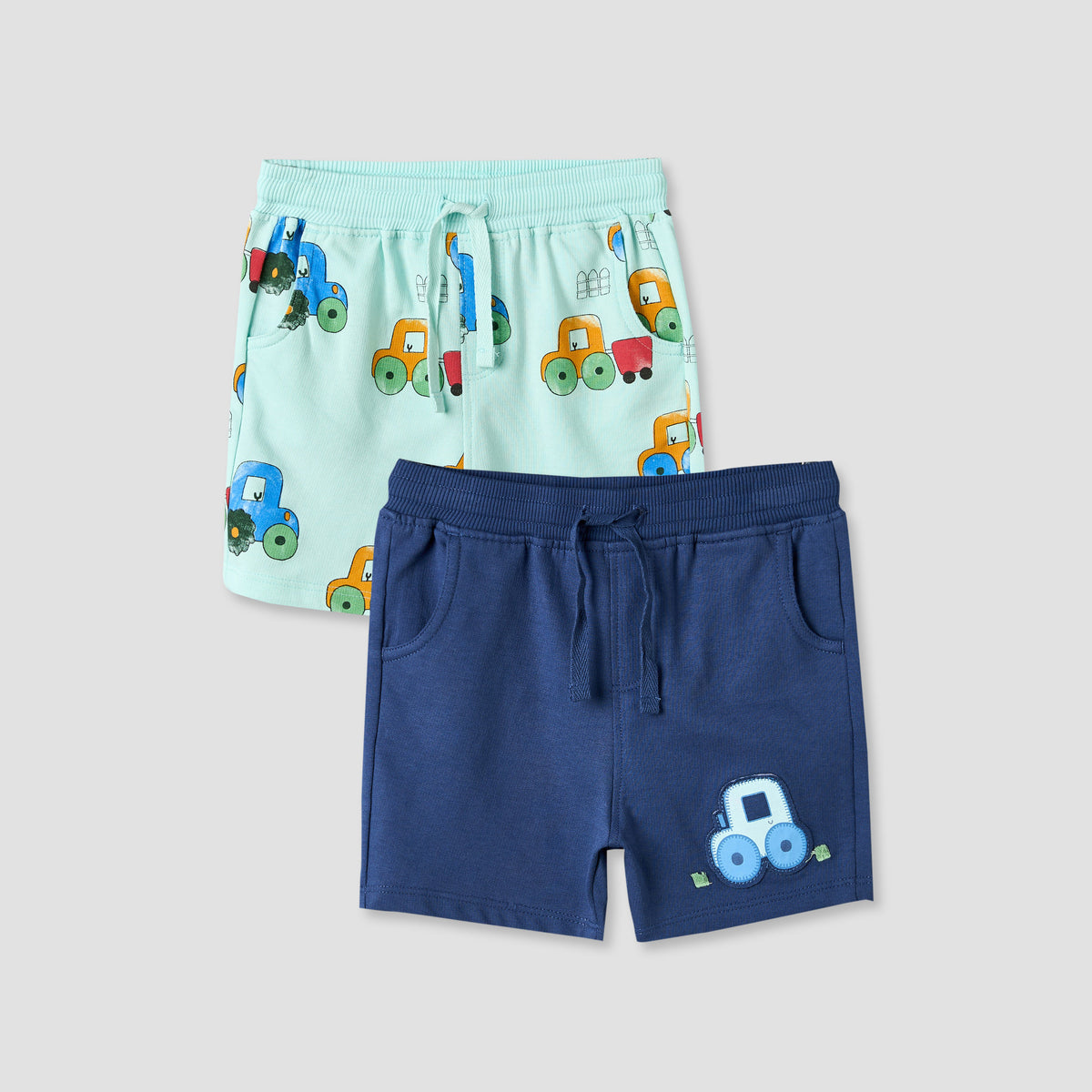 Pack of 2 Juniors Knee Length Drawstring Waist Shorts with Farm Print