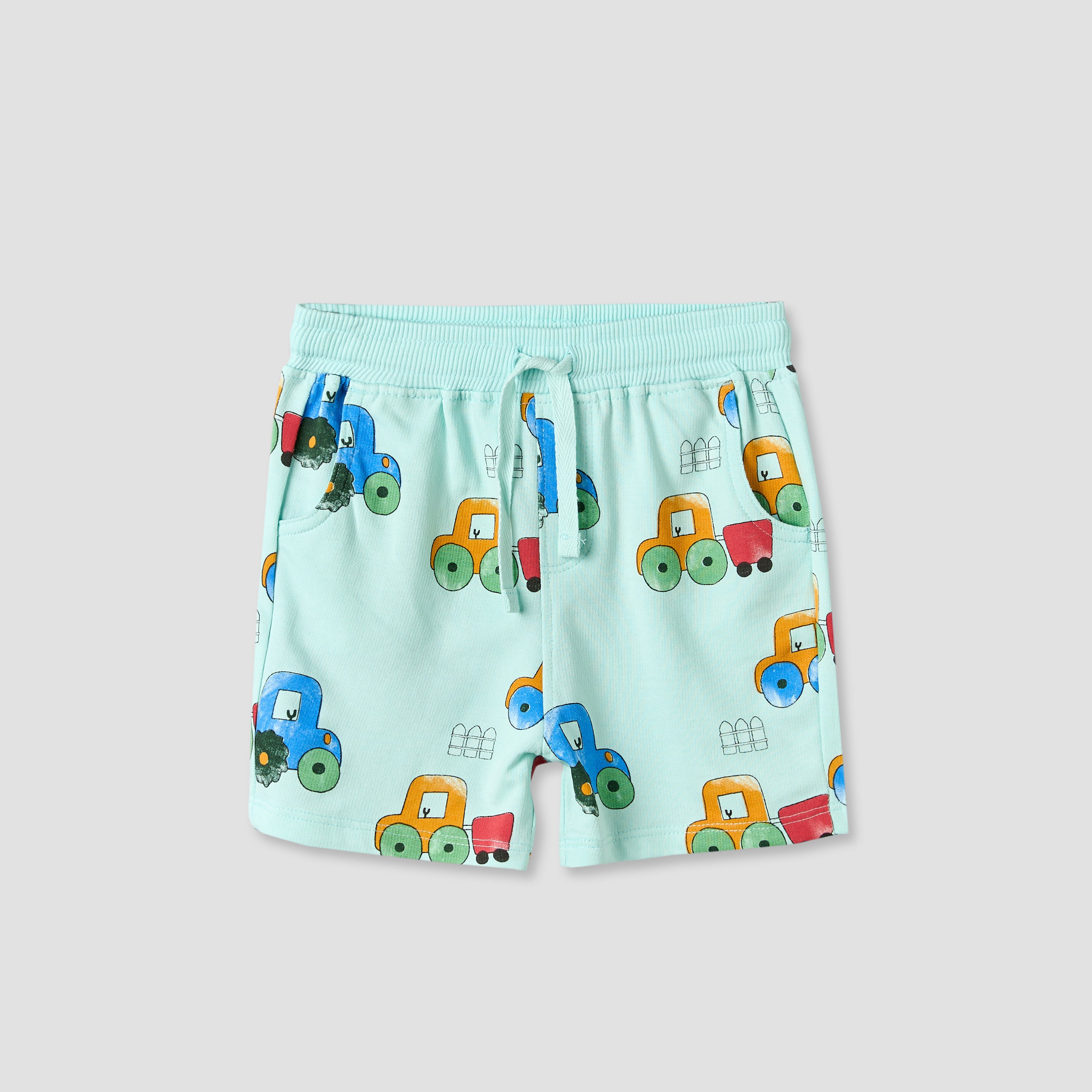Pack of 2 Juniors Knee Length Drawstring Waist Shorts with Farm Print