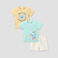 Set of 3 Juniors Round Neck Short Sleeves T-shirt and Shorts Set with Applique Detail-undefined-image-1