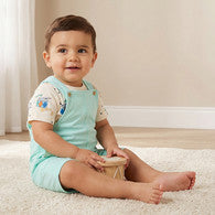 Juniors Round Neck Short Sleeves T-shirt and Dungaree Set with Drum Print-undefined-image-1