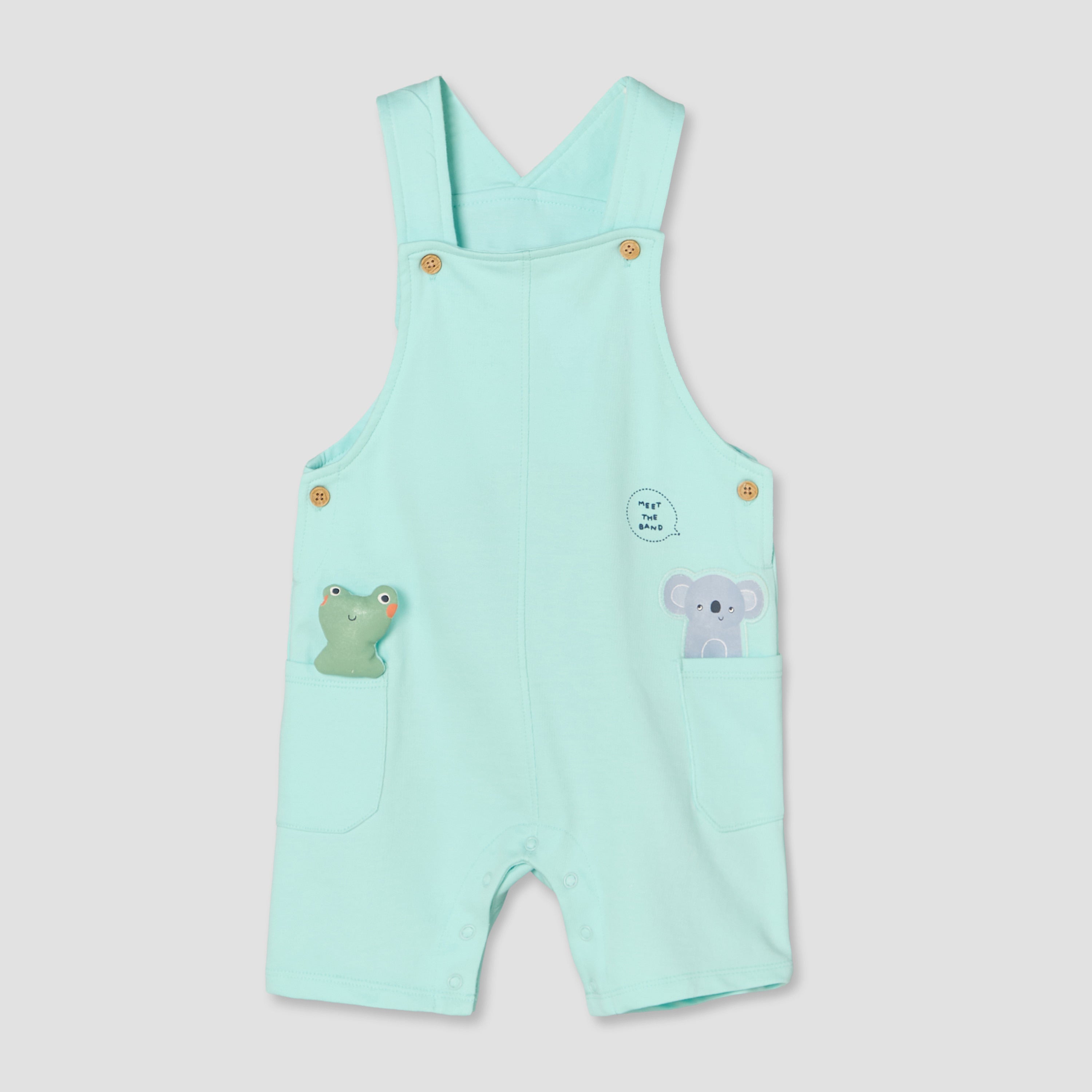 Juniors Round Neck Short Sleeves T-shirt and Dungaree Set with Drum Print
