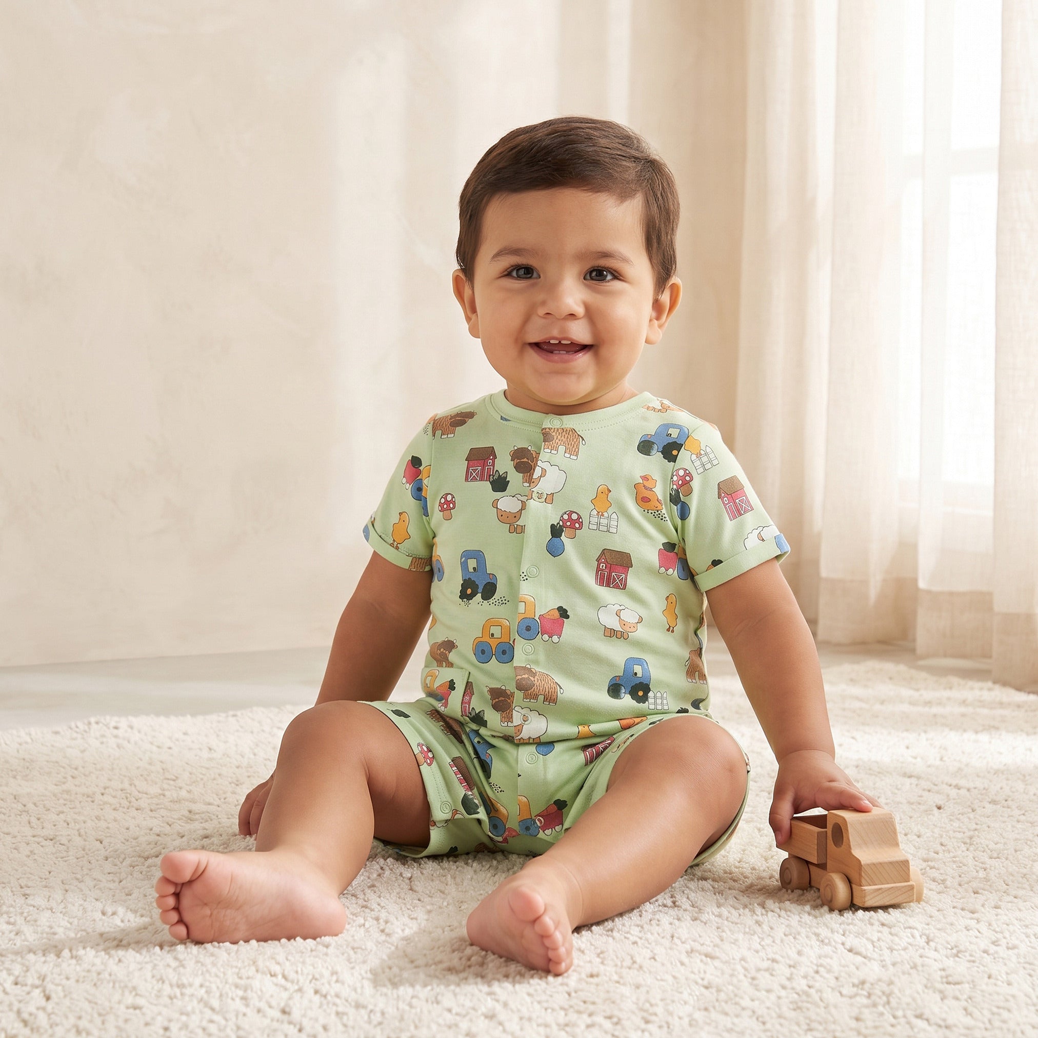 Pack of 2 Juniors Crew Neck Short Sleeves Romper with Farm Print