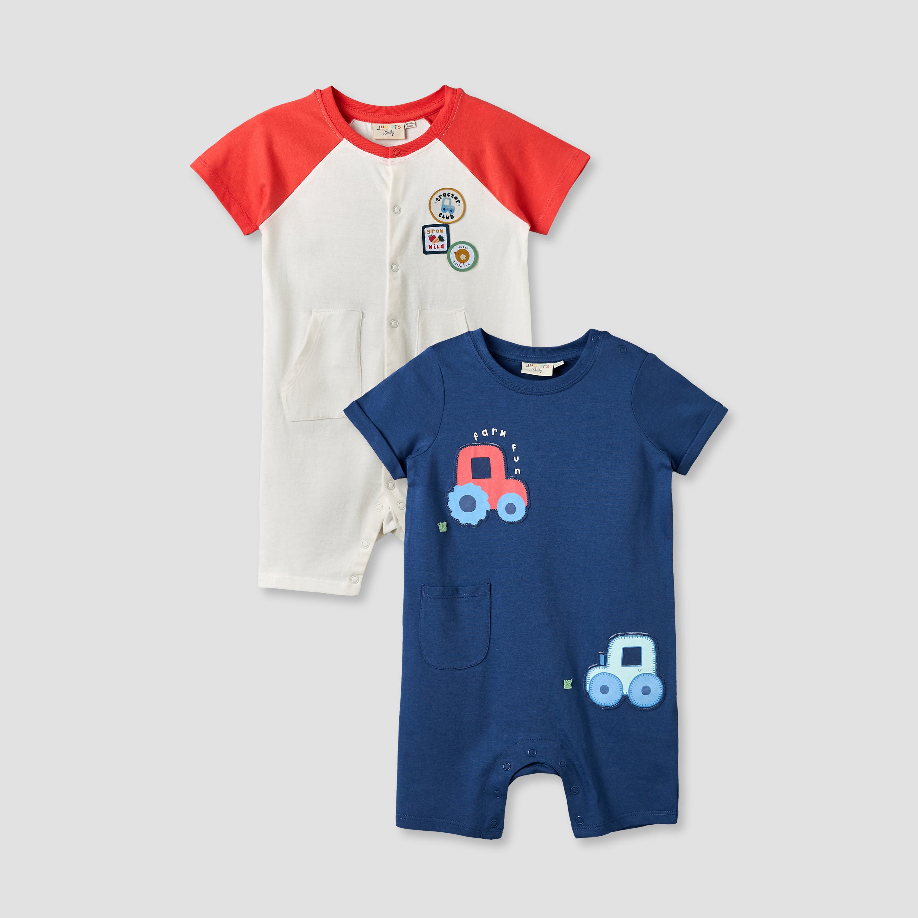 Pack of 2 Juniors Crew Neck Short Sleeves Romper with Farm Print
