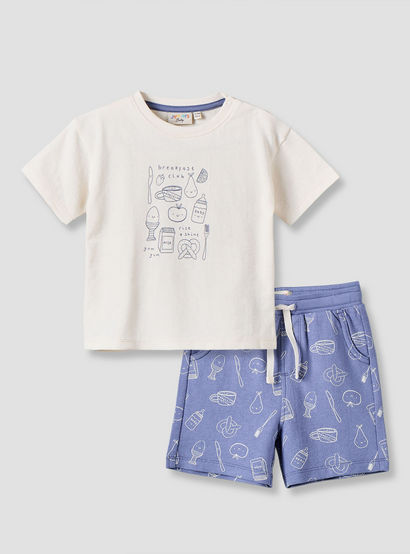 Juniors Crew Neck Short Sleeves T-shirt and Shorts Set with Drawstring Closure-baby-boys-clothing-setsandcoords-image-2