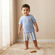Juniors Round Neck Short Sleeves T-shirt and Shorts Set with Stripes-undefined-image-1