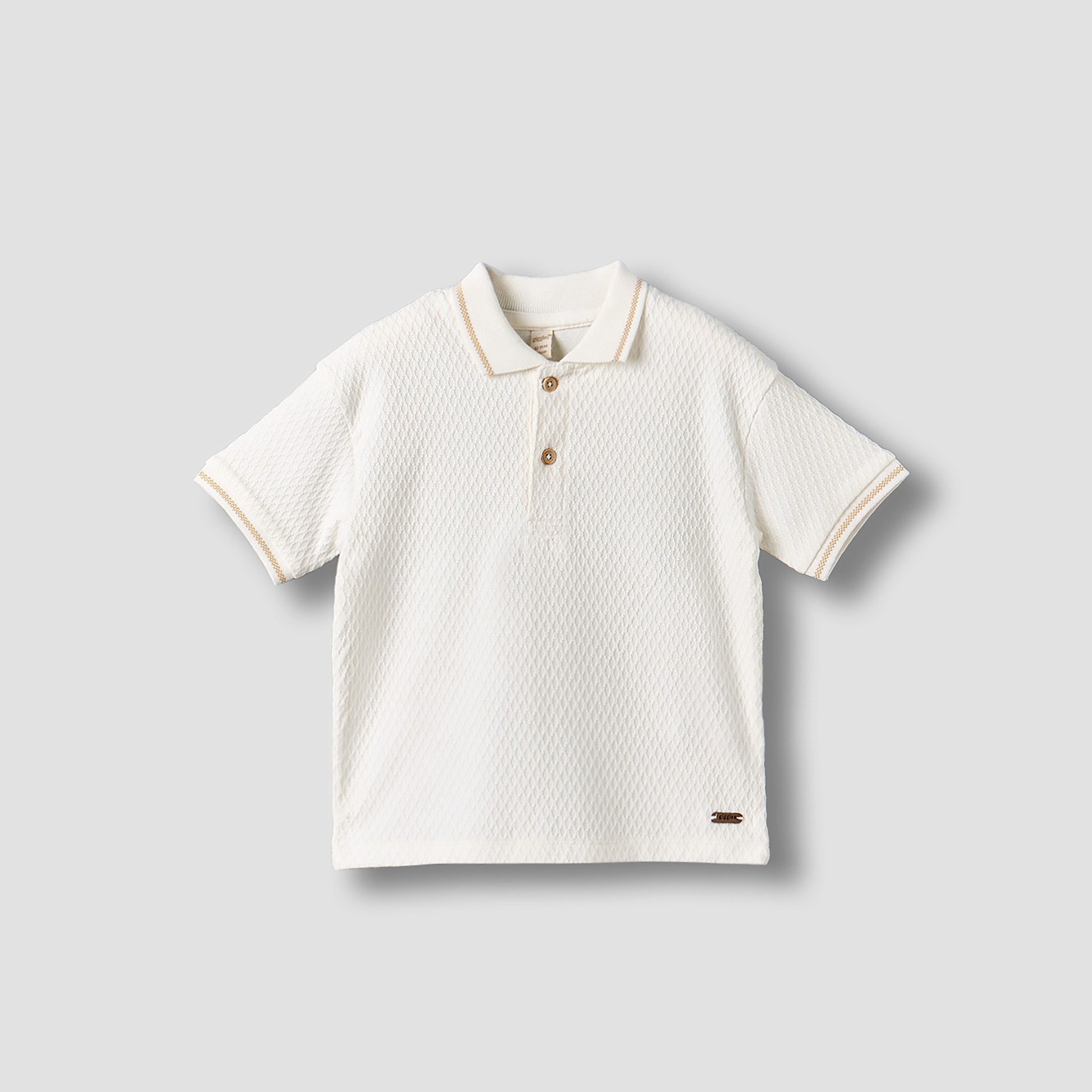 Giggles Collared Short Sleeves Polo T-shirt with Textured Design - Cream / 12-18 mths