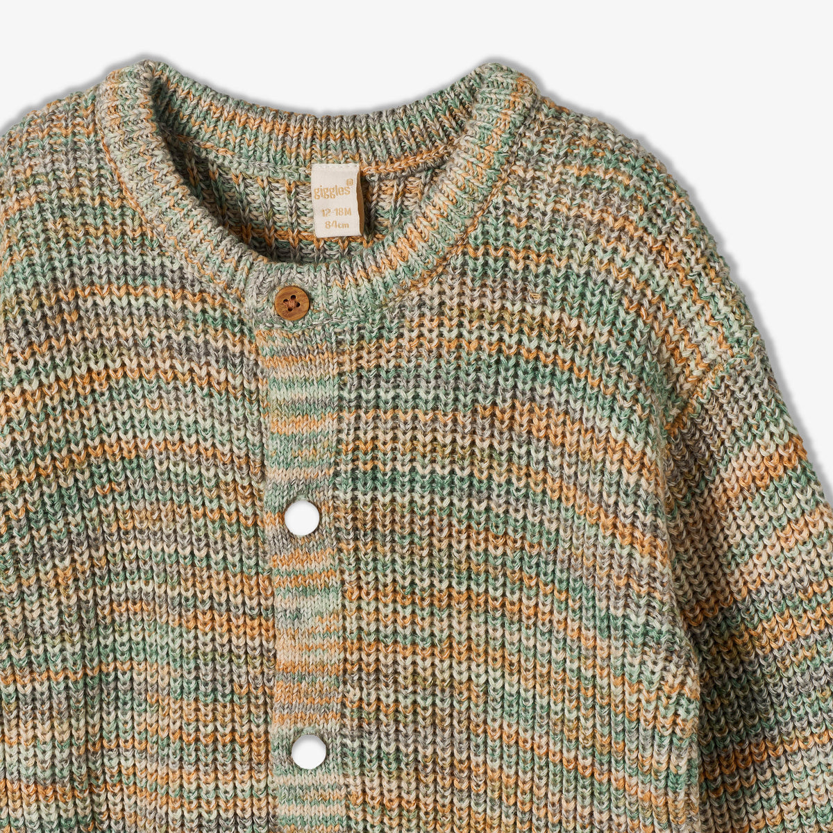 Giggles Crew Neck Cardigan with Button Closure