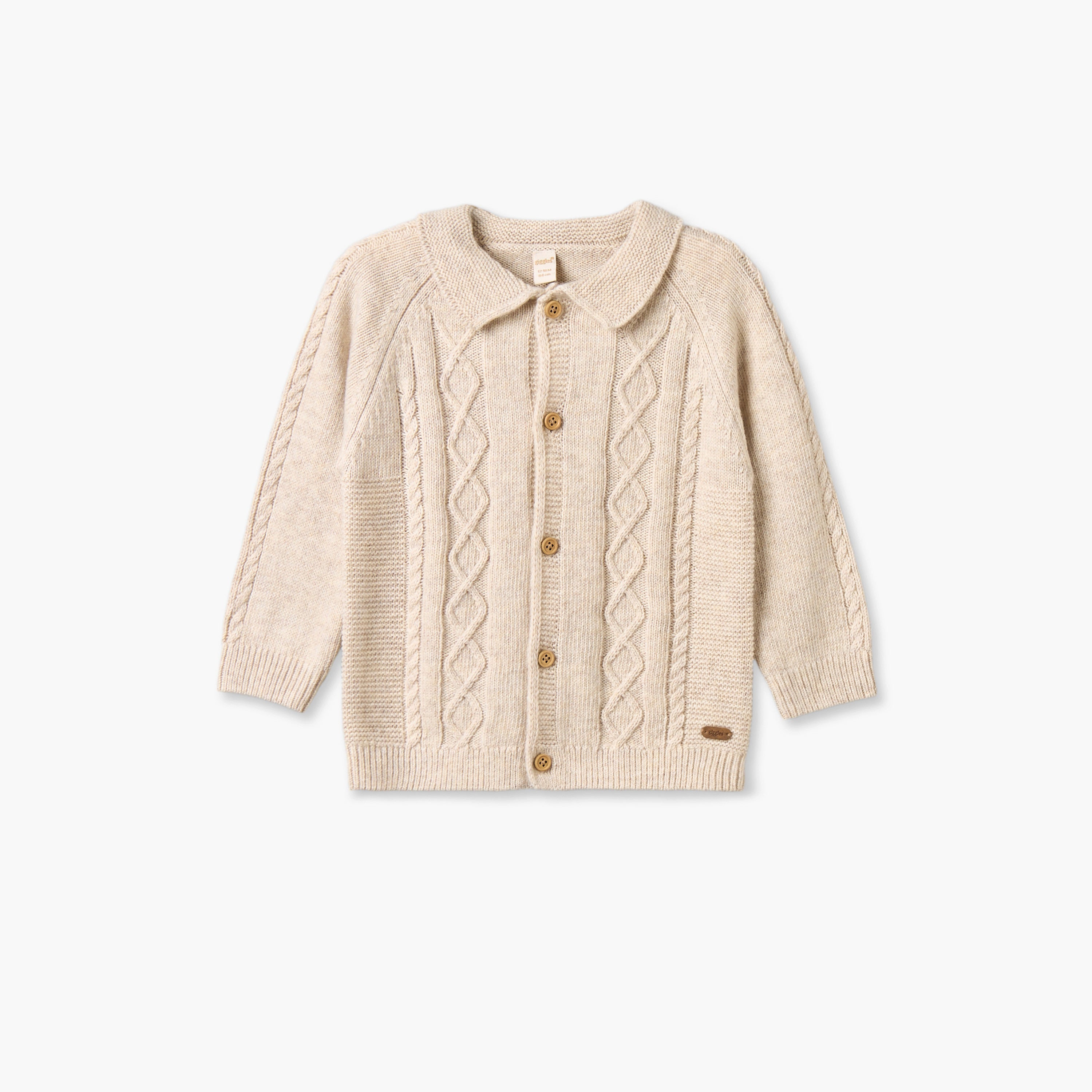 Giggles Collared Long Sleeves Cardigan and Jogger Set with Knitted Texture