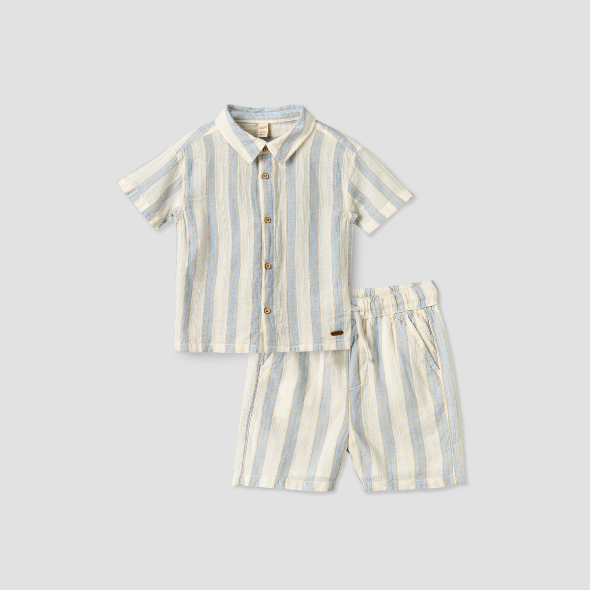 Giggles Collared Short Sleeves Shirt and Shorts Set with Stripes