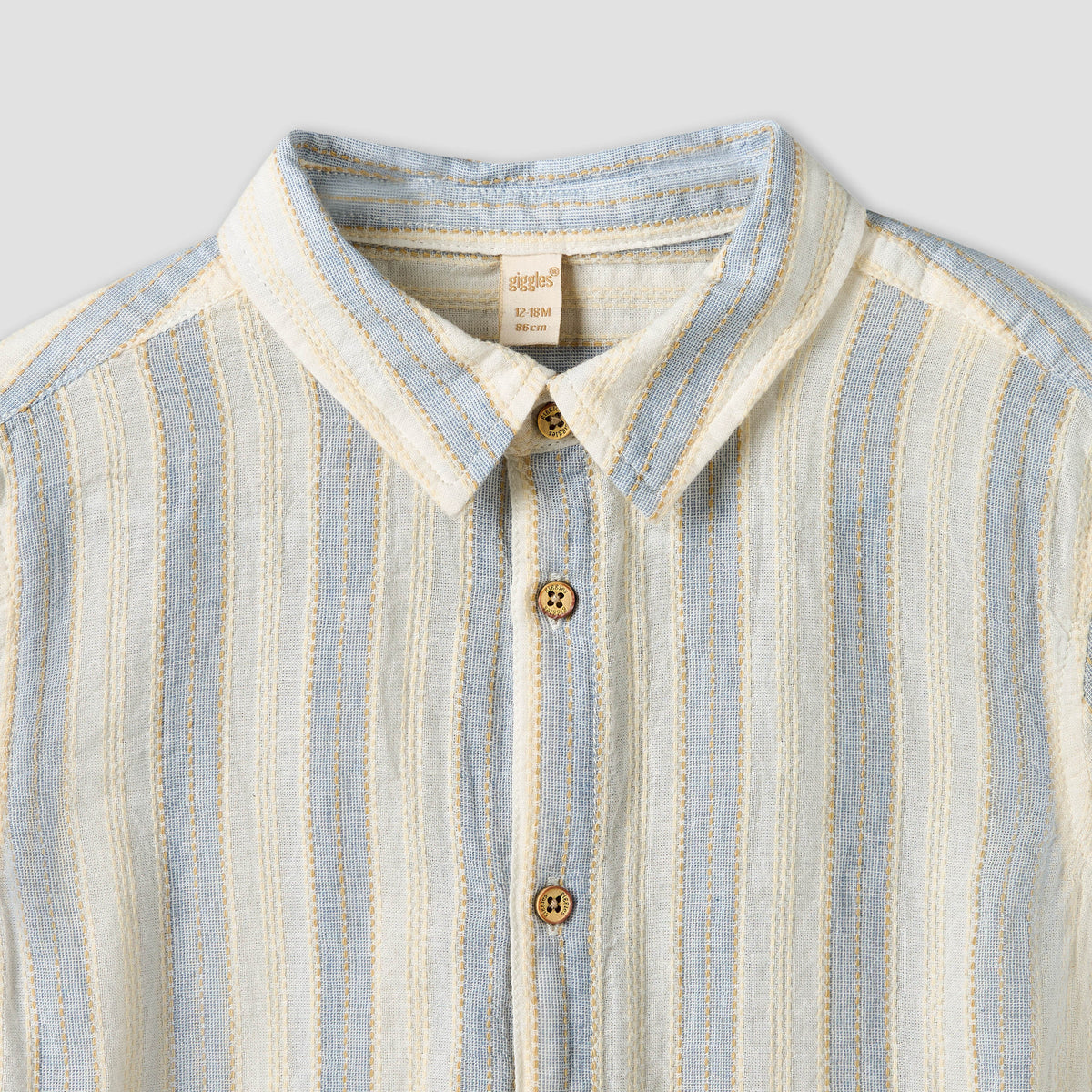Giggles Collared Short Sleeves Shirt and Shorts Set with Stripes