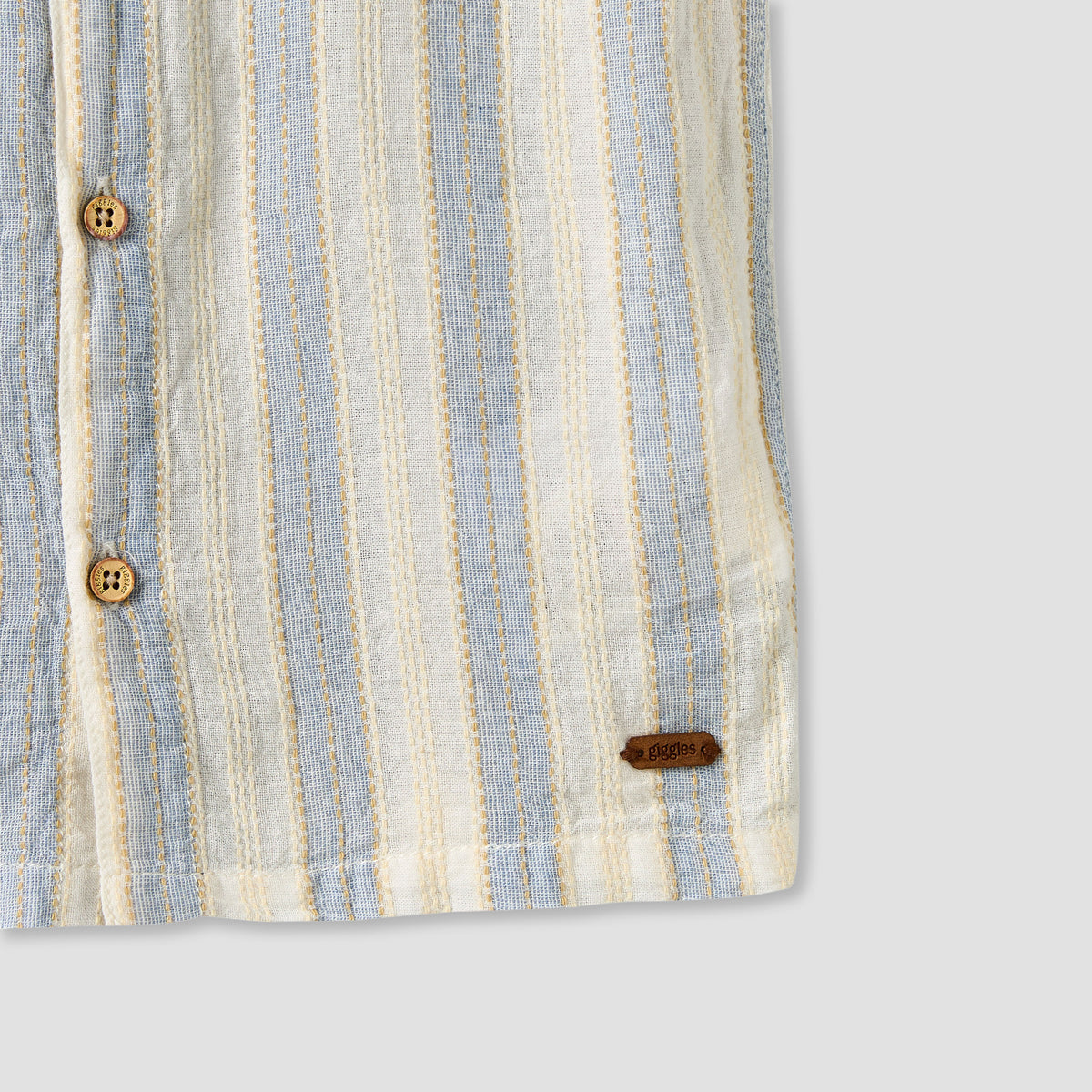 Giggles Collared Short Sleeves Shirt and Shorts Set with Stripes