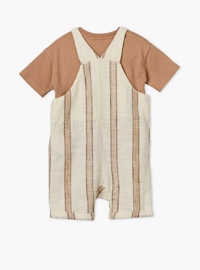 Giggles Crew Neck Short Sleeves T-shirt and Dungarees Set with Stripes-baby-boys-clothing-setsandcoords-image-3