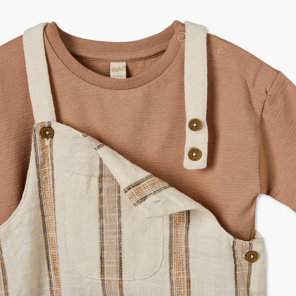 Giggles Crew Neck Short Sleeves T-shirt and Dungarees Set with Stripes