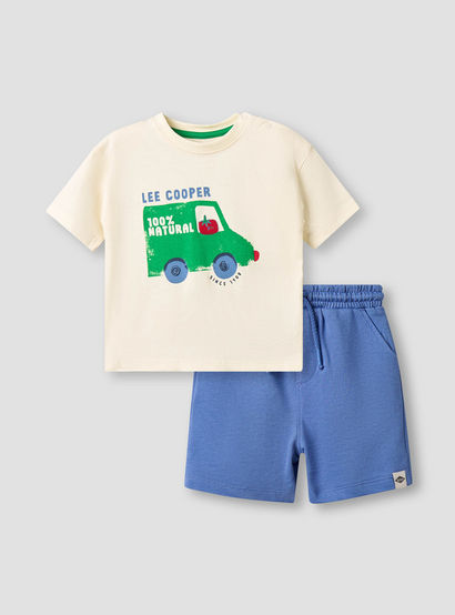 Lee Cooper Crew Neck Short Sleeves T-shirt and Shorts Set with Graphic Print-baby-boys-clothing-setsandcoords-image-2