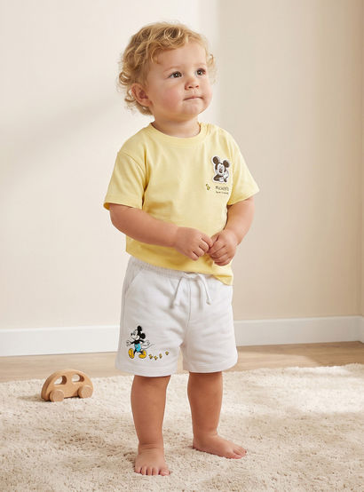 Disney Crew Neck Short Sleeves T-shirt and Shorts Set with Mickey Mouse Print-baby-boys-clothing-setsandcoords-image-1