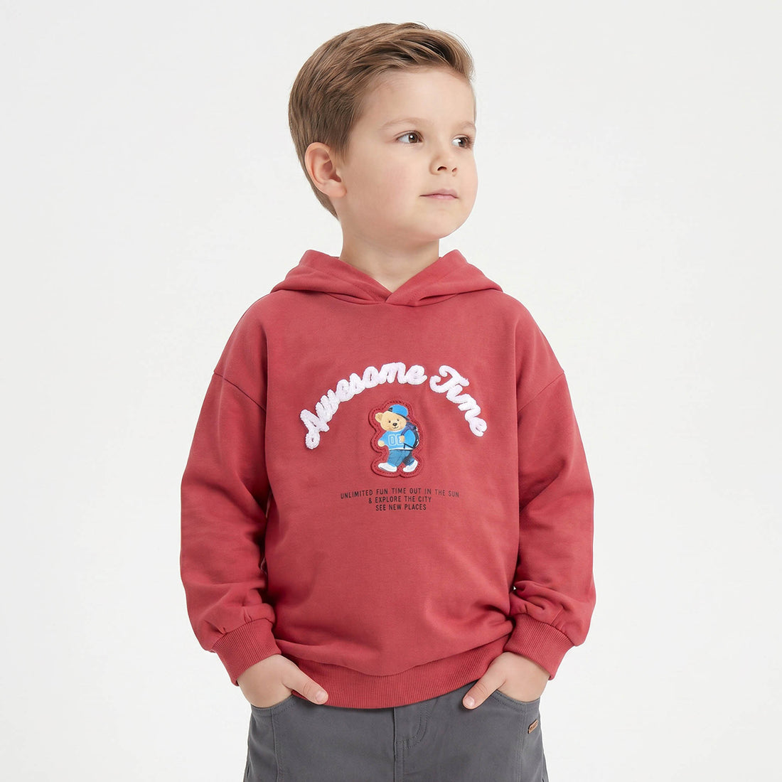 Juniors Bear Embroidered Hoodie with Long Sleeves