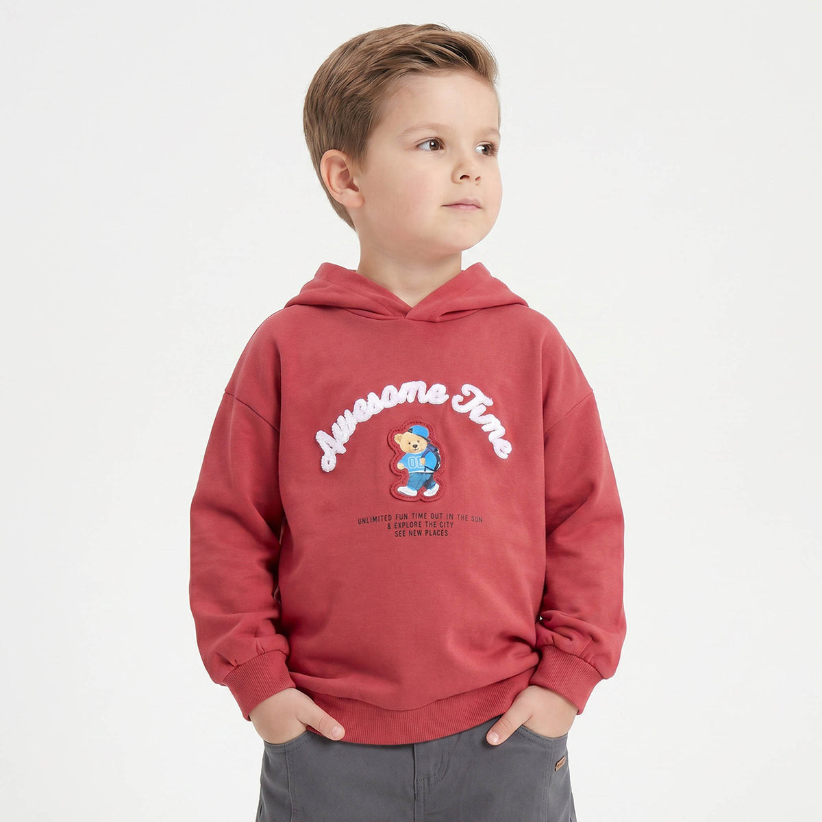 Juniors Bear Embroidered Hoodie with Long Sleeves
