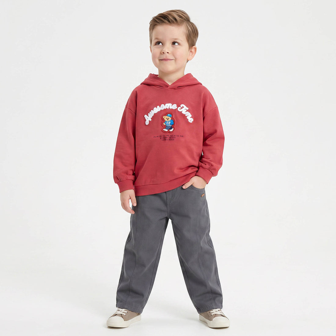 Juniors Bear Embroidered Hoodie with Long Sleeves
